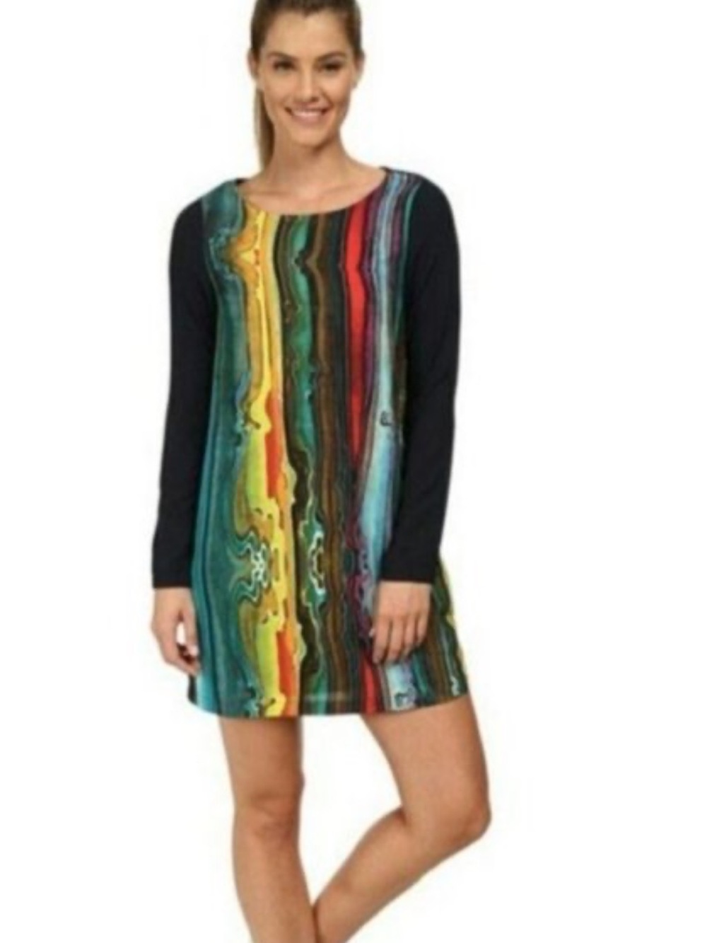 PrAna abstract Long Sleeve Shift Dress - Black Sleeves